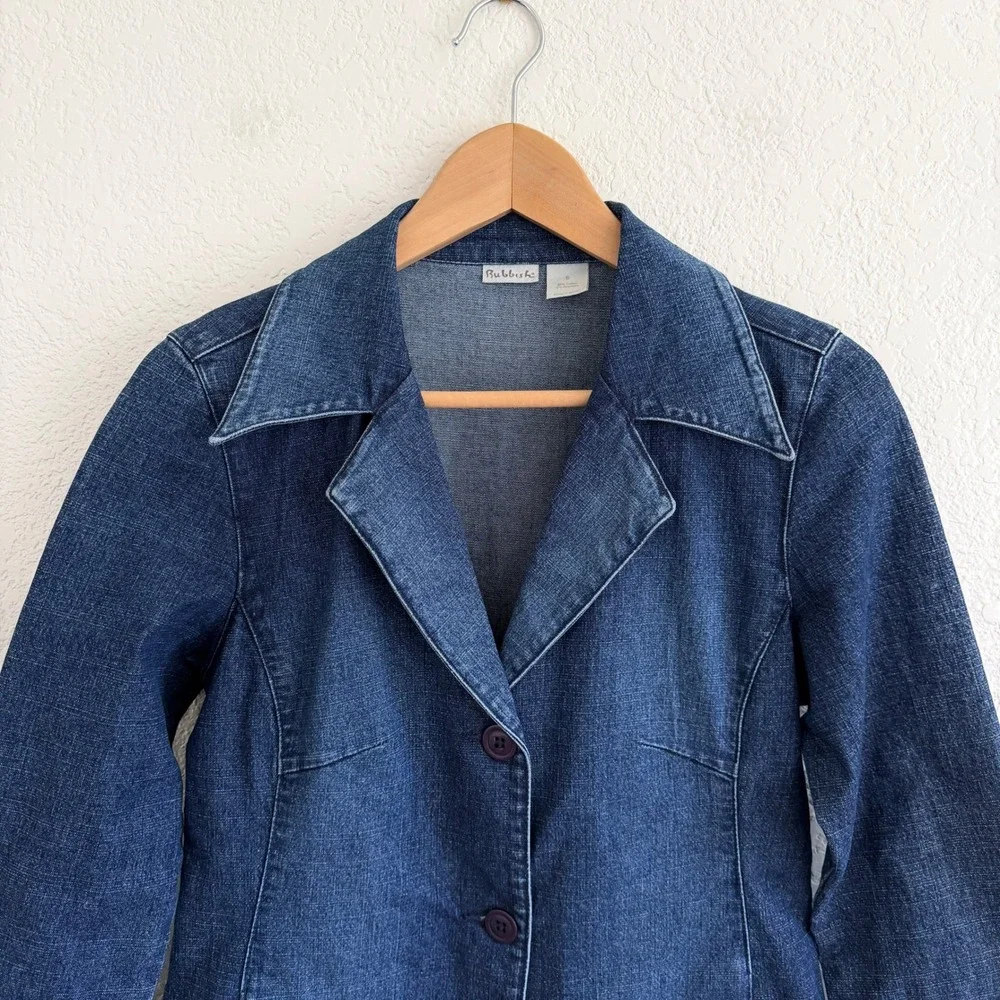 Rubbish Y2K‎ Denim Trench Coat Long Duster Jacket Dark Wash Indigo Small